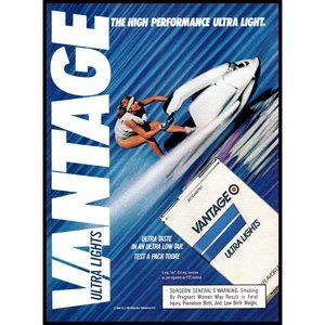 1987 Vantage Cigarettes Vintage Print Ad Jet Ski Racing Ocean Woman Wall Art